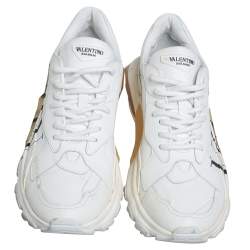 Pre Owned Valentino White Leather VLTN Bounce Sneakers Size 40