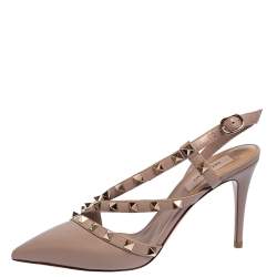 مملوكة مسبقًا Valentino Beige Leather Rockstud Slingback Sandals Size 36