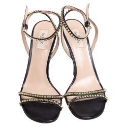 Pre Owned Valentino Black Leather Rockstud Spike Ankle Strap Sandals Size 41.5
