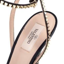 Pre Owned Valentino Black Leather Rockstud Spike Ankle Strap Sandals Size 41.5