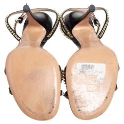 Pre Owned Valentino Black Leather Rockstud Spike Ankle Strap Sandals Size 41.5