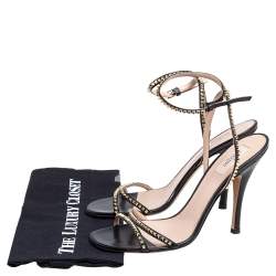 Pre Owned Valentino Black Leather Rockstud Spike Ankle Strap Sandals Size 41.5
