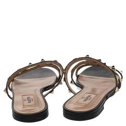 Pre Owned Valentino Black Leather Rockstud Open Toe Flat Slides Size 38