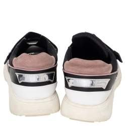 Pre Owned Valentino Black Mesh And Leather VLTN Heroes Velcro Strap Sneakers Size 39