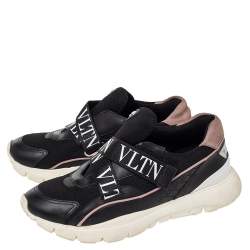 Pre Owned Valentino Black Mesh And Leather VLTN Heroes Velcro Strap Sneakers Size 39