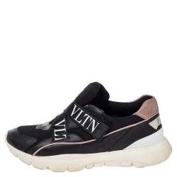 Pre Owned Valentino Black Mesh And Leather VLTN Heroes Velcro Strap Sneakers Size 39