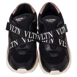 Pre Owned Valentino Black Mesh And Leather VLTN Heroes Velcro Strap Sneakers Size 39
