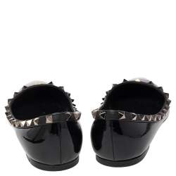Pre Owned Valentino Black Patent Leather Rockstud Ballet Flats Size 39.5