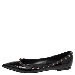 Pre Owned Valentino Black Patent Leather Rockstud Ballet Flats Size 39.5