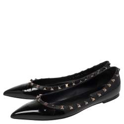 Pre Owned Valentino Black Patent Leather Rockstud Ballet Flats Size 39.5
