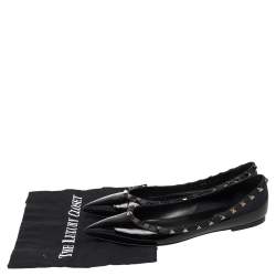 Pre Owned Valentino Black Patent Leather Rockstud Ballet Flats Size 39.5