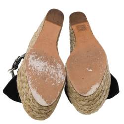 Pre Owned Valentino Black Leather And Suede Bow Espadrille Wedge Sandals Size 36.5