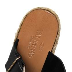 Pre Owned Valentino Black Leather And Suede Bow Espadrille Wedge Sandals Size 36.5