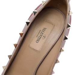 Pre Owned Valentino Red/Beige Leather Rockstud Crisscross Peep Toe Platform Pumps Size 38