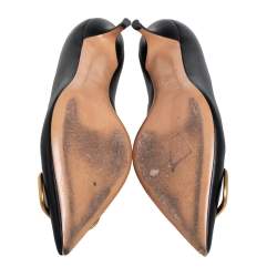 Pre Owned  Valentino Black Leather VLogo Pointed Toe Pumps Size 39