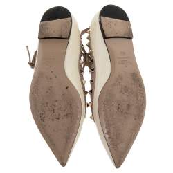 Pre Owned Valentino Cream/Beige Patent And Leather Rockstud Flats Size 36.5
