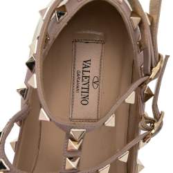 Pre Owned Valentino Cream/Beige Patent And Leather Rockstud Flats Size 36.5