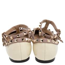 Pre Owned Valentino Cream/Beige Patent And Leather Rockstud Flats Size 36.5