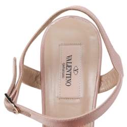 Pre Owned Valentino Blush Pink Satin Crystal Embellished Mesh Bow Platform Ankle Strap Sandals Size 39.5