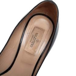 Pre Owned Valentino Black Patent Leather Bow Peep Toe Pumps Size 37.5