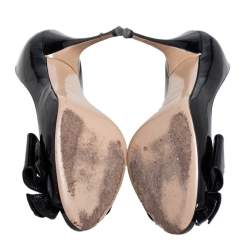 Pre Owned Valentino Black Patent Leather Bow Peep Toe Pumps Size 37.5