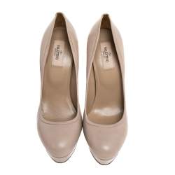 Valentino Beige Leather Platform Pumps Size 40