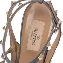 Pre Owned Valentino Stone Blue Leather Rockstud Pointed Toe Sandals Size 38