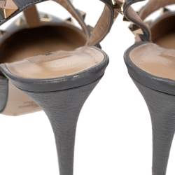 Pre Owned Valentino Stone Blue Leather Rockstud Pointed Toe Sandals Size 38