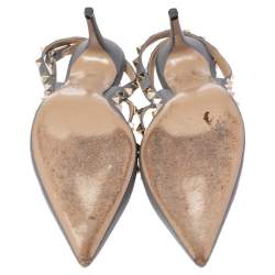 Pre Owned Valentino Stone Blue Leather Rockstud Pointed Toe Sandals Size 38