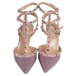Pre Owned Valentino Mauve Patent and Leather Rockstud Pointed Toe Sandals Size 38.5