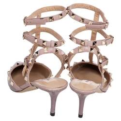 Pre Owned Valentino Mauve Patent and Leather Rockstud Pointed Toe Sandals Size 38.5