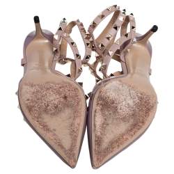 Pre Owned Valentino Mauve Patent and Leather Rockstud Pointed Toe Sandals Size 38.5