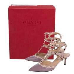 Pre Owned Valentino Mauve Patent and Leather Rockstud Pointed Toe Sandals Size 38.5