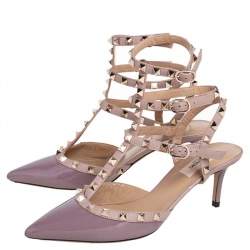 Pre Owned Valentino Mauve Patent and Leather Rockstud Pointed Toe Sandals Size 38.5