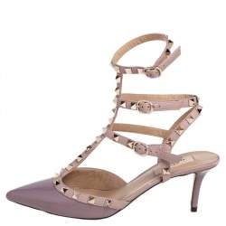 Pre Owned Valentino Mauve Patent and Leather Rockstud Pointed Toe Sandals Size 38.5
