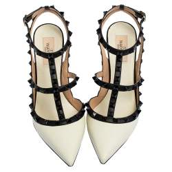 Valentino White/Black Leather Rockstud Ankle Strap Sandals Size 40