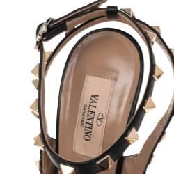Pre Owned Valentino Black Suede And Leather Rockstud  Ankle Strap Sandals Size 38.5