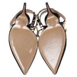 Pre Owned Valentino Black Suede And Leather Rockstud  Ankle Strap Sandals Size 38.5