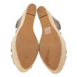 Valentino Beige/Brown Leather And Fabric Wedge Platform Espadrille Sandals Size 39.5