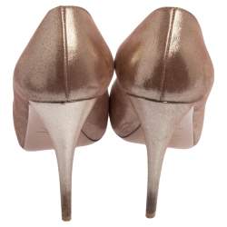 Pre Owned Valentino Metallic Beige Suede Rose Accented Peep Toe Pumps Size 40