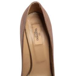 Pre Owned Valentino Metallic Beige Suede Rose Accented Peep Toe Pumps Size 40
