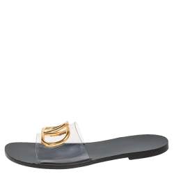 Pre Owned Valentino Black PVC Vlogo Slide Flats Size 38.5