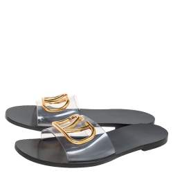 Pre Owned Valentino Black PVC Vlogo Slide Flats Size 38.5