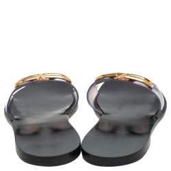 Pre Owned Valentino Black PVC Vlogo Slide Flats Size 38.5