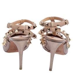 Pre Owned Valentino Metallic Gold Leather Rockstud Pointed Toe Sandals Size 37.5