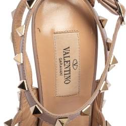 Pre Owned Valentino Metallic Gold Leather Rockstud Pointed Toe Sandals Size 37.5