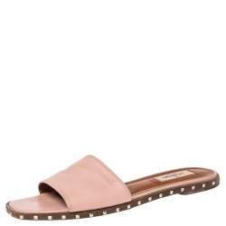 مملوكة مسبقًا Valentino Light Pink Leather Soul Rockstud Flat Sandals Size 38
