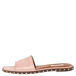 مملوكة مسبقًا Valentino Light Pink Leather Soul Rockstud Flat Sandals Size 38