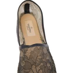 Pre Owned Valentino Black/Beige Leather And Lace Espadrilles Size 38