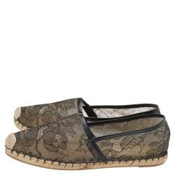 Pre Owned Valentino Black/Beige Leather And Lace Espadrilles Size 38